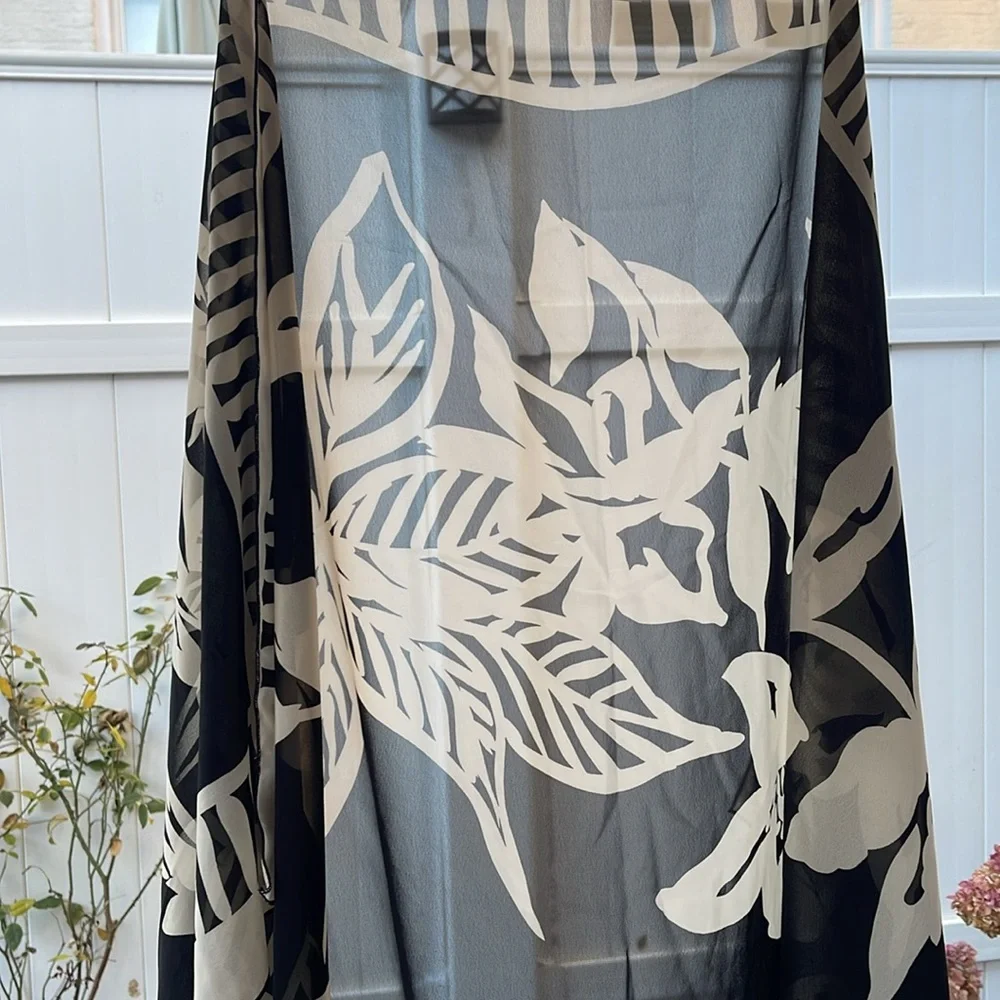 Black & Cream Color Chiffon Shawl / Wrap